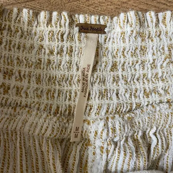 Free People See You Again Smocked Pull on Pants M Cream Striped - Picture 5 of 9